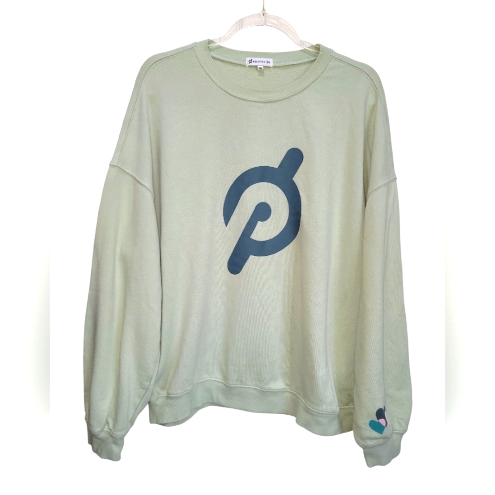 XL PELOTON 100% Cotton Crew Neck French Terry Heart Mint Green Sweatshirt - Picture 4 of 9